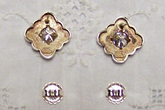 Vintage Flower and Cubic zirconia earrings. Sterl… - image 3