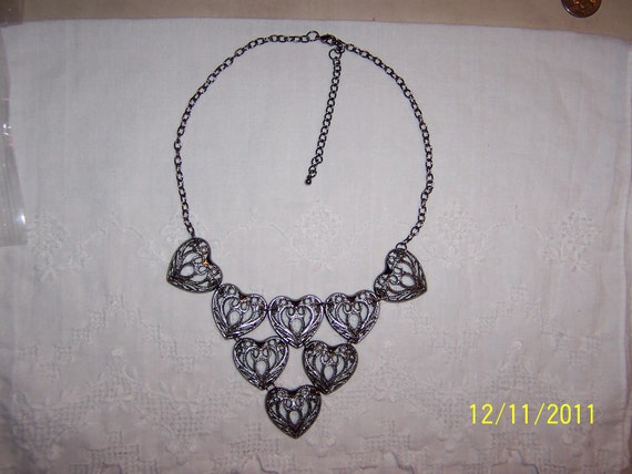 Vintage Style Filigree hearts necklace. Gun metal… - image 1