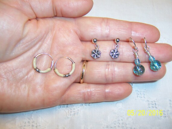 Vintage Set of 3 pair of earrings. Sterling silve… - image 4