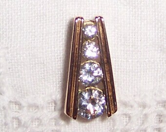 Vintage 4 Cubic Zirconias slide pendant. Yellow vermeil.