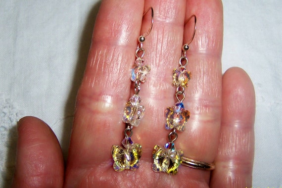 Vintage AB Swarovski crystals, butterflies earrin… - image 3