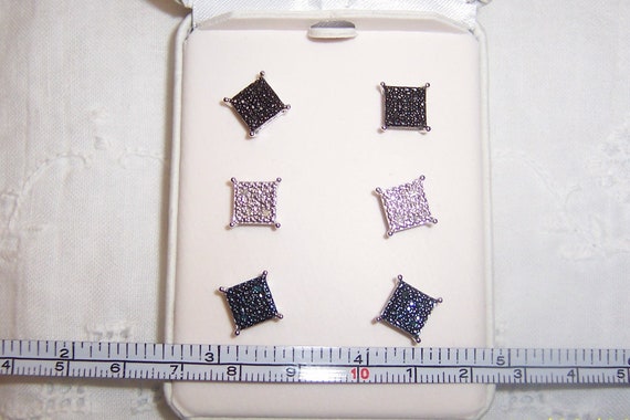 Vintage diamonds studs bridal earrings, set of 3 … - image 1