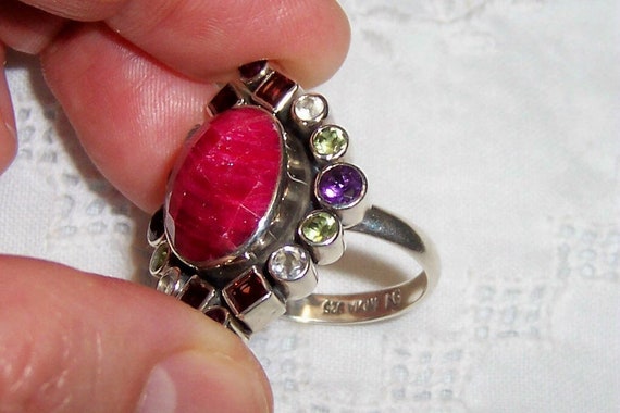 Vintage opaque ruby and multi gems ring, size 12.… - image 7