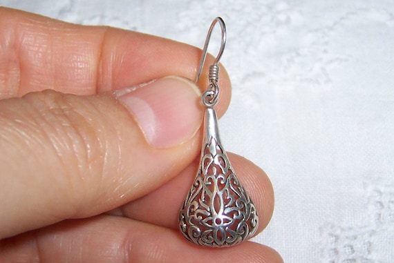 Vintage Filigree Drop earrings. Sterling silver. - image 1