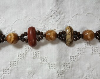 Multicolor Jasper and Wood bracelet. sterling silver.