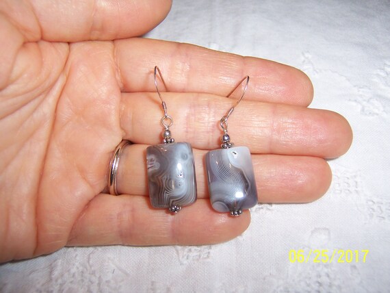 Vintage Gray Botswana agate rectangle earrings. S… - image 6