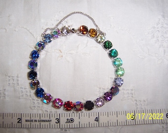 Vintage multi color crystals bracelet. Sterling silver. Read description for more info.