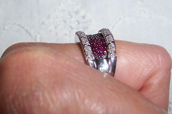 Vintage diamonds and rubies ring, size 7. Sterlin… - image 4