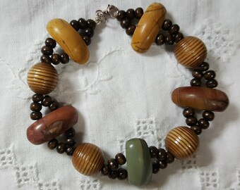 Jasper and Wood Bracelete. sterling silver