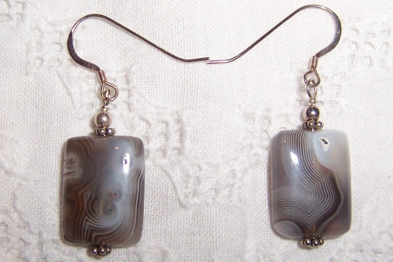 Vintage Gray Botswana agate rectangle earrings. S… - image 1