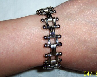 Vintage Double Bar chunky bracelet. Sterling silver.