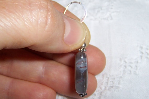 Vintage Gray Botswana agate rectangle earrings. S… - image 4