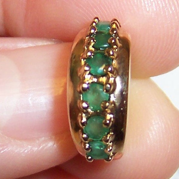 Vintage Dark Green emerald hoop earrings. Vermeil.