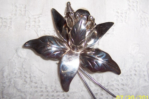 Vintage Orchid Brooch. Sterling silver. - image 2