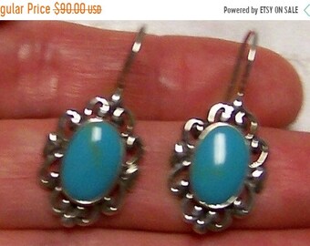 CLEARANCE SALE 45% OFF Vintage filigree and turquoise bridal earrings. Sterling silver.