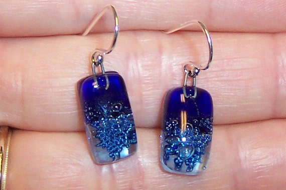 Vintage Small Dichroic glass earrings. Sterling s… - image 2