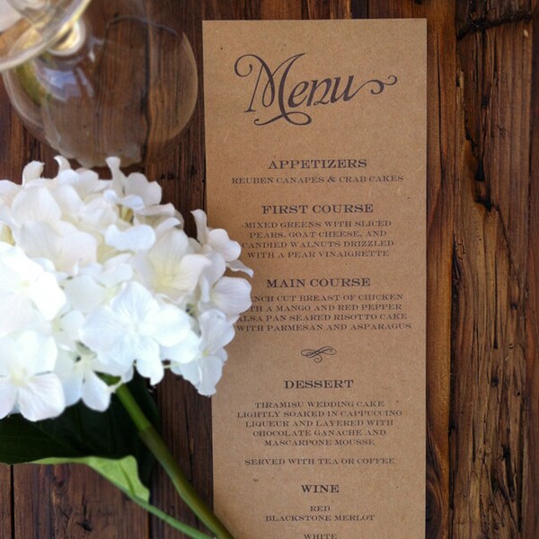 Rustic Kraft Wedding Menus Printable Template