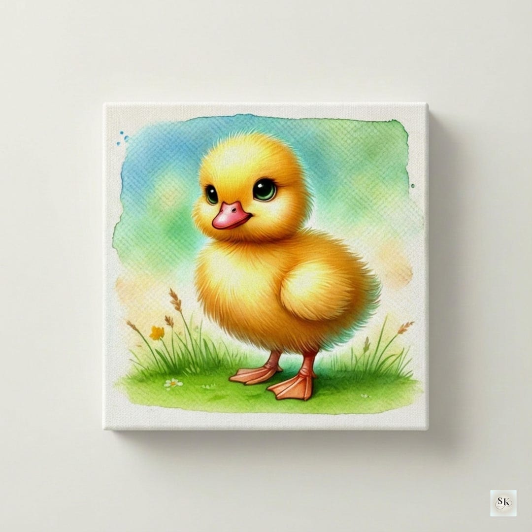 Baby Duck Watercolor Wall Art Printable, Cute Farm Nursery Decor, Soft ...