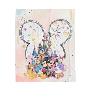 Disney Castle & Characters Velveteen Plush Blanket | Mickey Minnie Pluto Goofy