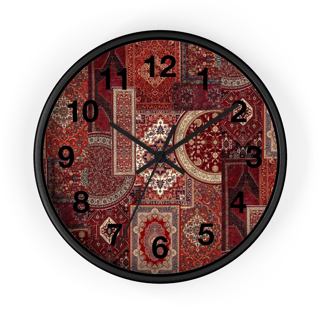 Persian Rug Pattern Wall Clock | Vintage Oriental Carpet Design, Red - Etsy