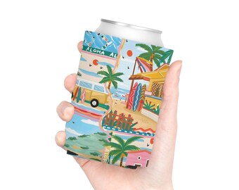 Tropische Strandszene Dosenkühler | Hawaiische Surf Van Palmen