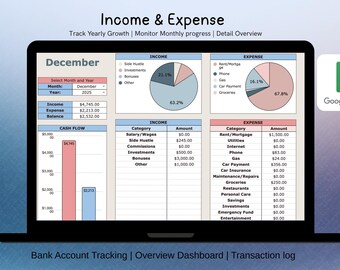 Income and Expense Budget Tracker Spreadsheet for Google Sheets (Digital Download)