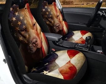 Pitbull Dog Car Seat Covers, American Flag Car Seat Cover, USA Bull Dog Lover Car Accessories, Patriotic USA Car Accessory For Dog Owner