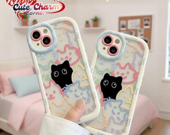 Phone Case, Kawaii Cat iPhone Case, Pastel Protective Cover, Gift for Her