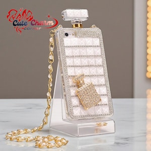 Luxury Diamond Perfume Bottle iPhone Case with Strap, Rhinestone Bling TPU Cover, Coque, iPhone 17 16 Plus 15 14 13 Pro Max 12 Mini XS Max