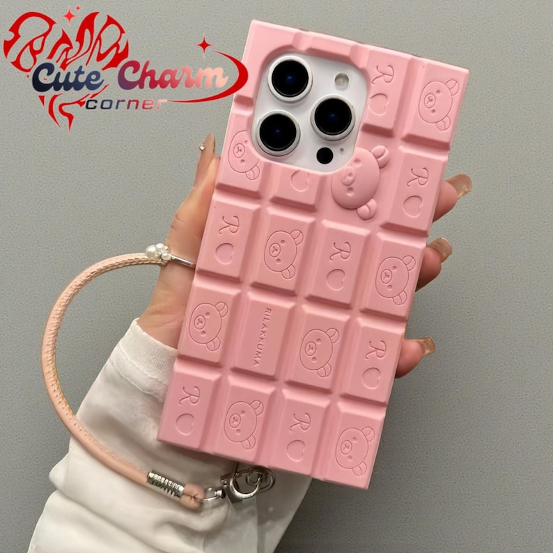 iPhone Phone Case, Chocolate Bar 3D Phone Case, Cute Cartoon Chocolate Design, Soft Silicone Shockproof Cover, Kawaii Phone Case Gift, Gift for Kids.