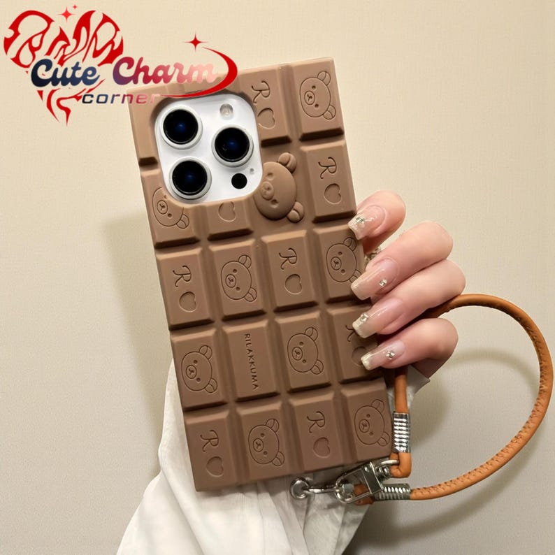 iPhone Phone Case, Chocolate Bar 3D Phone Case, Cute Cartoon Chocolate Design, Soft Silicone Shockproof Cover, Kawaii Phone Case Gift, Gift for Kids.