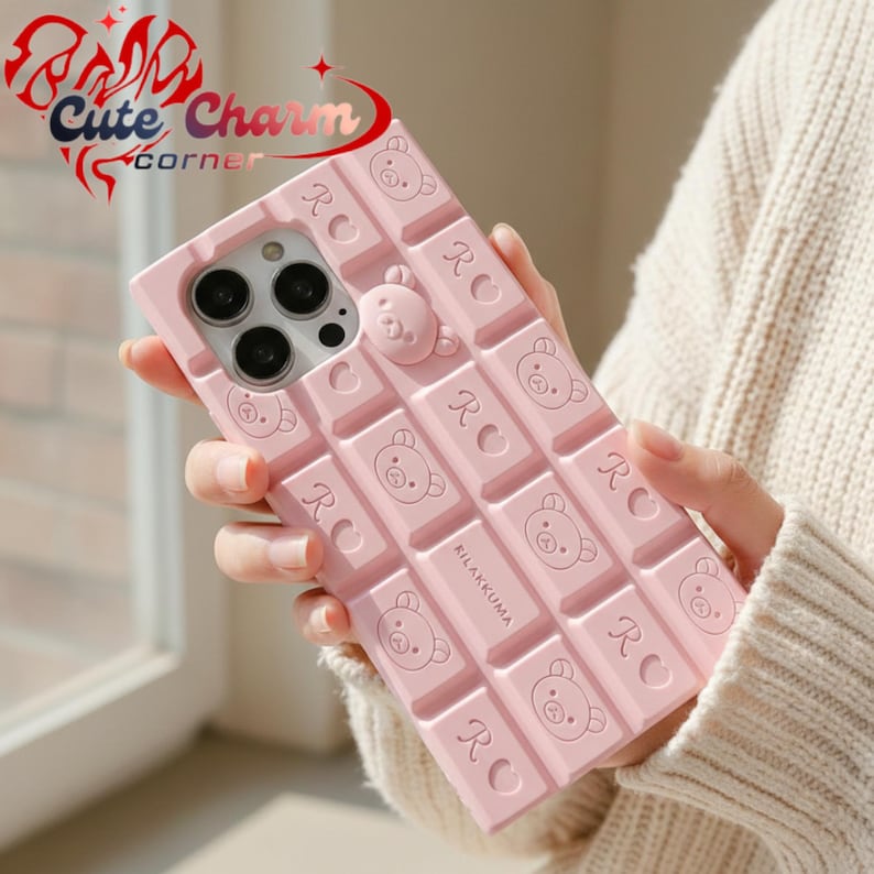 iPhone Phone Case, Chocolate Bar 3D Phone Case, Cute Cartoon Chocolate Design, Soft Silicone Shockproof Cover, Kawaii Phone Case Gift, Gift for Kids.