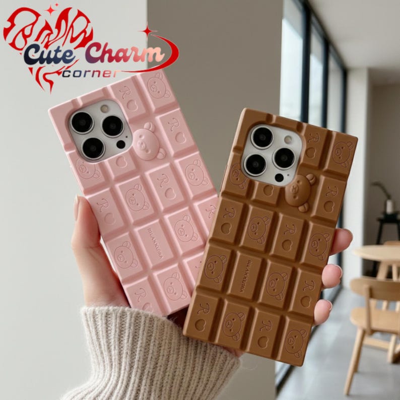 iPhone Phone Case, Chocolate Bar 3D Phone Case, Cute Cartoon Chocolate Design, Soft Silicone Shockproof Cover, Kawaii Phone Case Gift, Gift for Kids.
