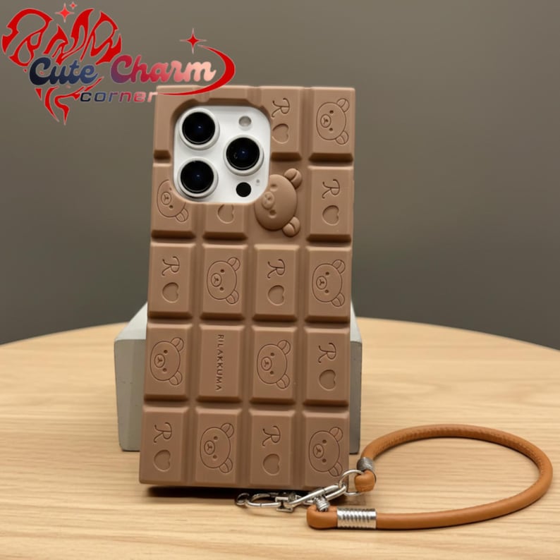 iPhone Phone Case, Chocolate Bar 3D Phone Case, Cute Cartoon Chocolate Design, Soft Silicone Shockproof Cover, Kawaii Phone Case Gift, Gift for Kids.
