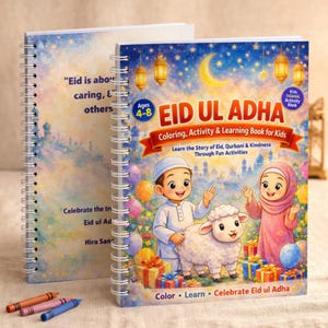 Livro de Atividades do Eid Ul Adha para Crianças em PDF | Desenhos Islâmicos para Colorir | Pacote com 58 Páginas | Aprendizado do Eid para Imprimir - Idades de 4 a 8 anos