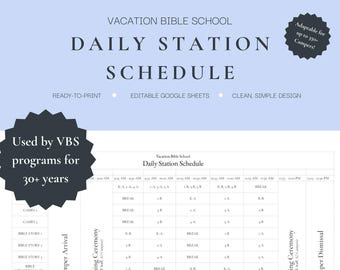 Vacation Bible School Editable Daily Station Schedule (Morning Program)