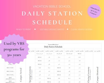 Vacation Bible School Editable Daily Station Schedule (Afternoon Program)