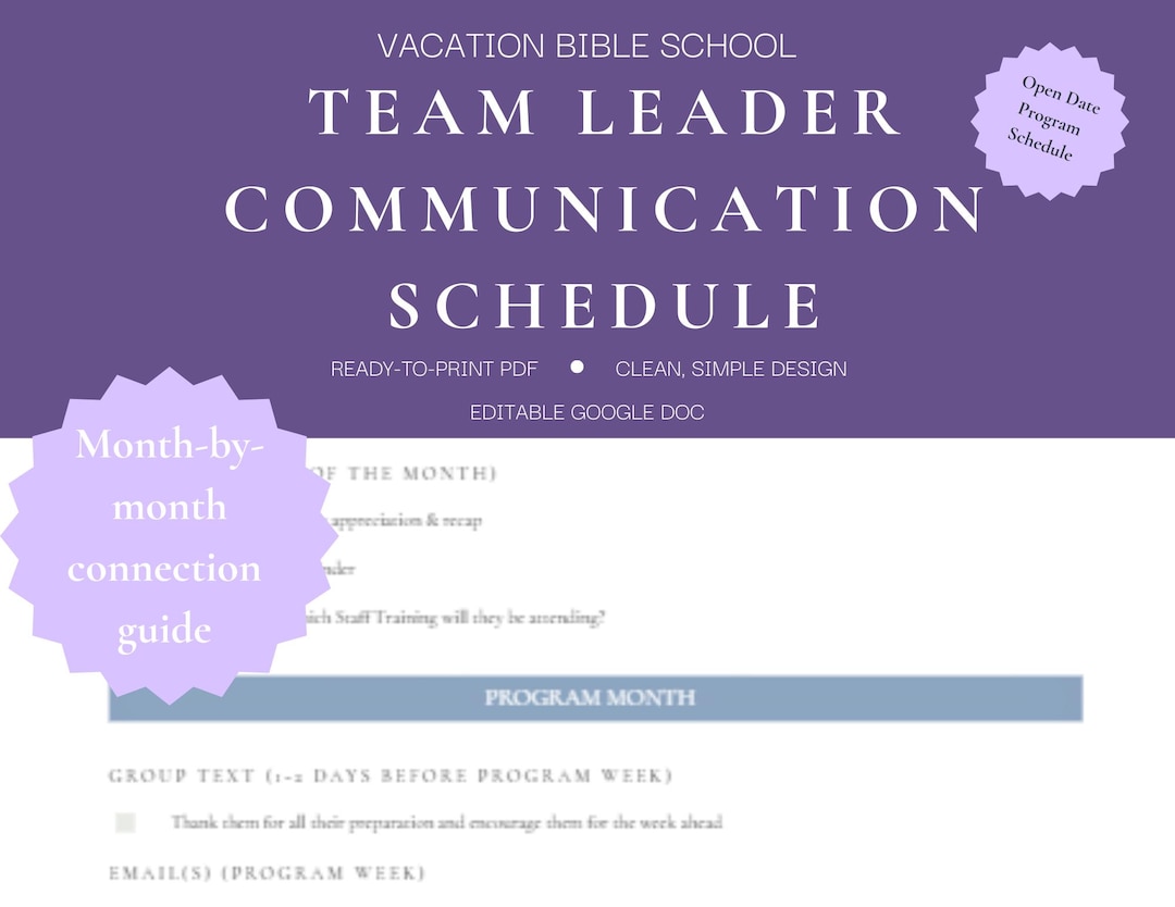 VBS Team Leader Communication Schedule Checklist (emailing + Texting ...