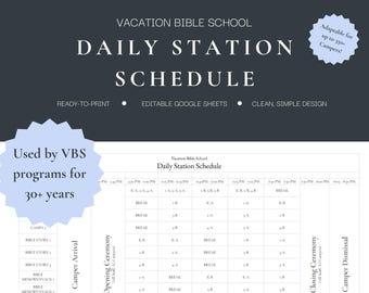 Vacation Bible School Editable Daily Station Schedule (Evening Program)
