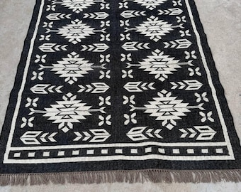 Wool Jute Rug Kilim Area Rug Handmade Kilim Runner Rug Boho Hallway Rug Vintage Kitchen Rug Outdoor Handwoven Wool Rug Custom Size Rug 8x10