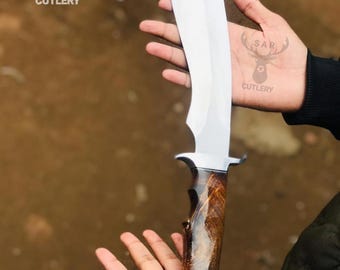 Custom Handmade Bowie Knife – Full Tang Outdoor Survival EDC Tool with Rosewood Handle