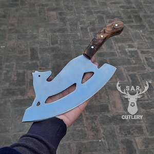 Coltello da macellaio Chef Fox da 13" fatto a mano / Coltello da macellaio da cucina a forma di volpe personalizzato / Manico in palissandro