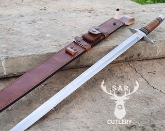 Handmade Katana Style Sword – Japanese Inspired Design, Full Tang Blade with Leather Sheath