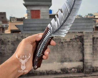 Handmade High Carbon Steel Boning Knife | Feather Etched Kitchen Chef Knife | Meat Cutting Knives