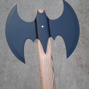 Hacha de doble filo forjada a mano, hacha de acero al carbono con mango de madera de fresno, regalo para él. imagen 4