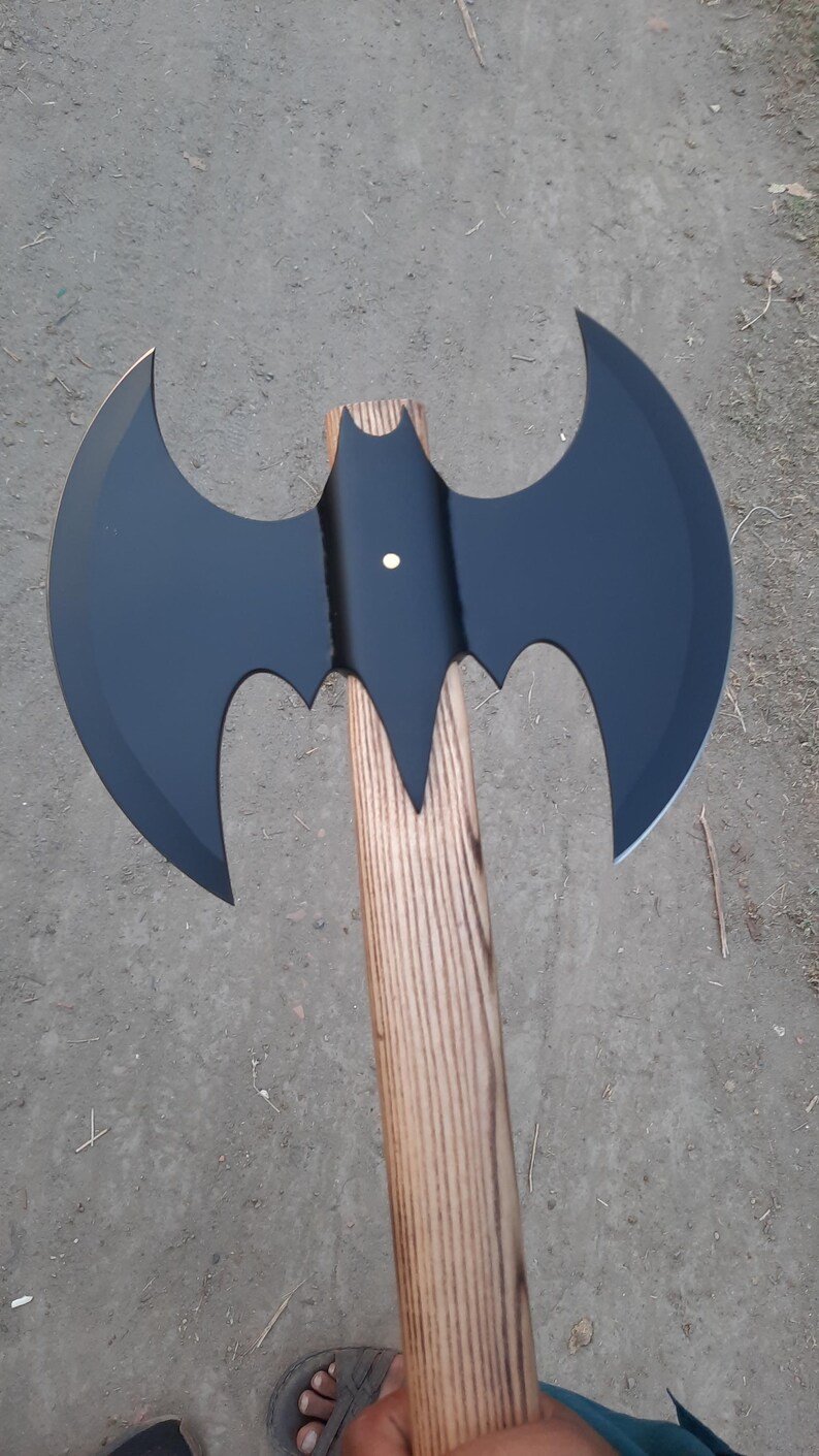 Hacha de doble filo forjada a mano, hacha de acero al carbono con mango de madera de fresno, regalo para él. imagen 4