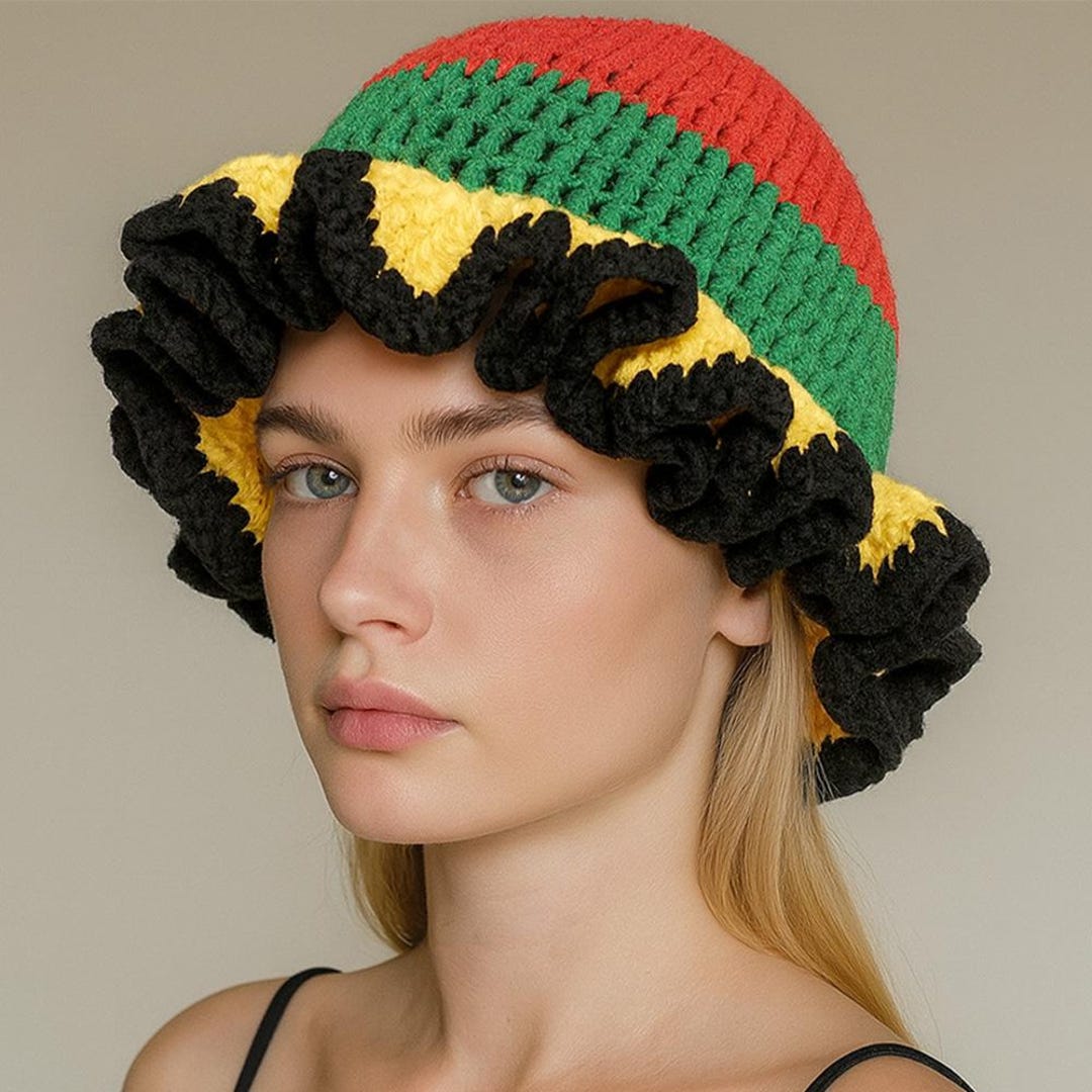 Handmade Crochet Ruffle Hat: Layered Trim, Vibrant Accent - Etsy