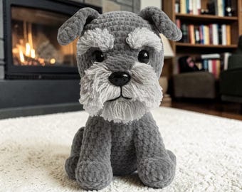 Schnauzer Dog Amigurumi Crochet Pattern PDF, Cute Sitting Puppy Plush, DIY Gift Idea