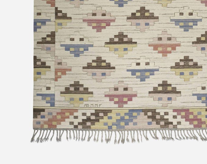 Handmade Blue Kilim Rug, Wool Flat Weave Durrie, Floral Geometric Area Rug, Scandinavian Boho Rug for Living Room Bedroom Swedish decor