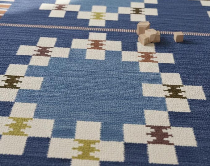 Handwoven Blue Kilim Rugs – Modern Geometric Flat weave Carpet and Rugs living room rugs, Bedroom rugs, Kilim rugs, kids room rugs.